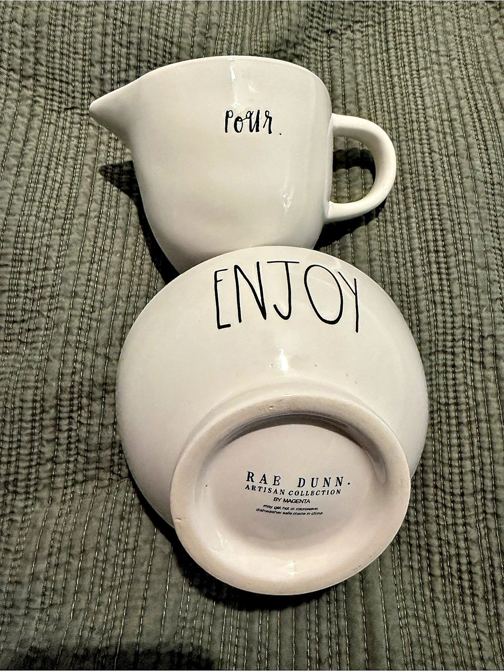 Rae Dunn Pour pitcher and Enjoy bowl set